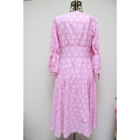 Ivy & Oak Pastel Pink Broderie Anglaise Eyelet Scallop Bell Sleeve Midi Dress 36 - Picture 7 of 9